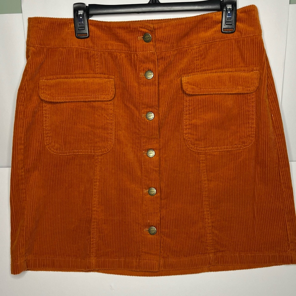 Loft Mini Skirt Rust Orange Fall Corduroy Button Cotton Size 12